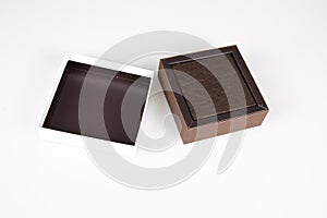 Brown open Gift Box with cower in grey background