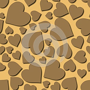 Brown on orange random love heart pattern seamless repeat background