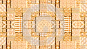 Brown orange yellow vintage retro geometric square rectangle mosaic stamp art motif cement tiles print texture background banner