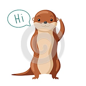 Brown otter cute animal character: Hi, Hey, Hello, welcome emotions, waving hand