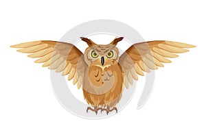 Brown owl with open wings. Vector illustration.