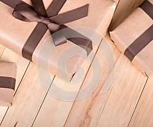 Brown Packages on a Wood Surface