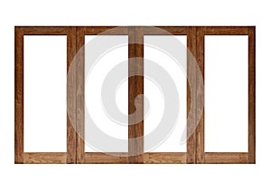 Brown painted wooden window frame isolated on a white background