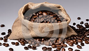 A brown paper bag filled with coffee beans