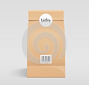 Brown paper bag folded front design, mouth bag there are circle stickers template