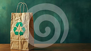 Brown Paper Bag With Green Recycle Logo
