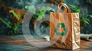 Brown Paper Bag With Green Recycle Logo - Eco-friendly Packaging for Sustainable Recycling