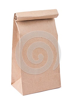 Brown paper bag isolated on white background