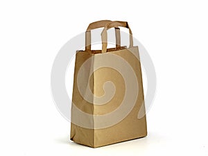 Brown paper bag isolated on white background, avoid plastic bags