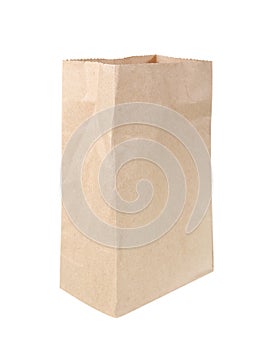 Brown Paper Bag Lunch with Copy Space Isolated on White Background