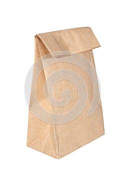 Brown Paper Bag Lunch with Copy Space Isolated on White Background