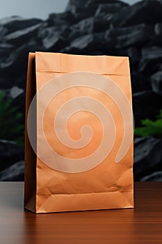 A brown paper bag mock-up isolated on black.