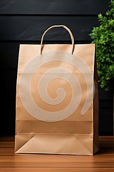 A brown paper bag mock-up isolated on black.