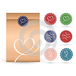 Brown Paper Bag Template With sticker set : Vector Illustration