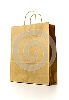 Brown paper bag texture. Kraft recycle package with empty blank space for design mockup isolated on white background