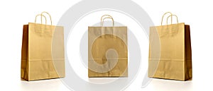 Brown paper bag texture. Kraft recycle package set with empty blank space for design mockup isolated on white background