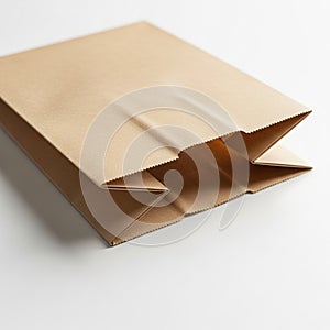 Brown paper bag on a white background. It features a rectangular shape with side