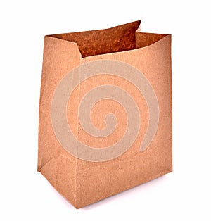 Brown paper bags isolated white background.
