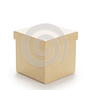 Brown paper box with lid on white