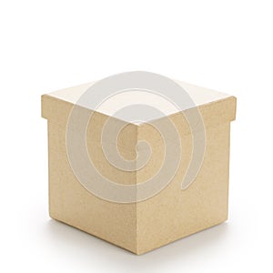 Brown paper box with lid on white photo