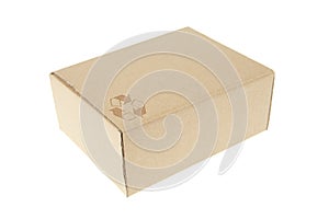 Brown paper box with recycle symbol