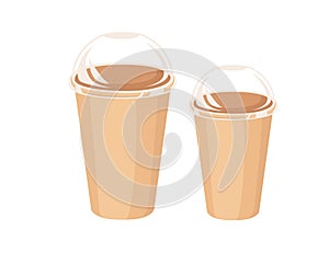 Brown paper coffee cup with lid vector illustration isolated on white background