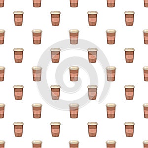Brown paper cup of coffee pattern, cartoon style