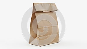 Brown paper lunch bag with folded top on white background sack