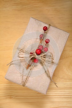 Brown paper package tied with string