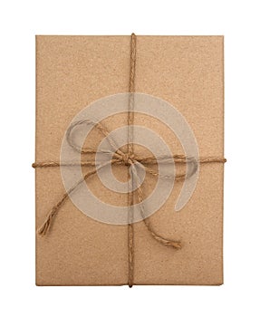 Brown paper package tied with string