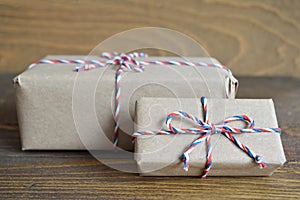 Brown paper parcel tied with string