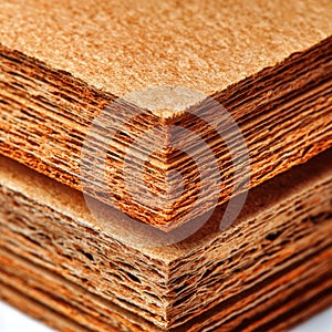 Brown paper sheets stack texture background surface close up view