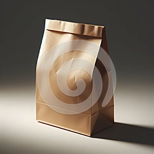 Brown paper shopping bag on a beige background. 3d rendering