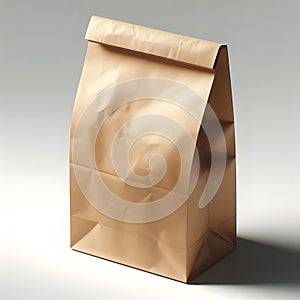 Brown paper shopping bag on a beige background. 3d rendering