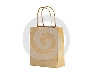 Brown paper shopping bag isolated on white background, recycle and ecology concept