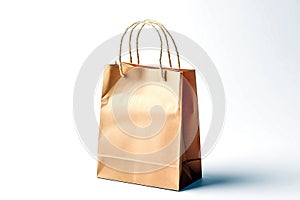 Brown paper shopping bag with twisted handles on white background photo