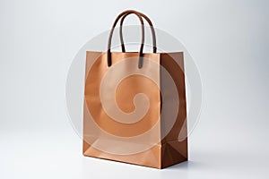 Brown paper shopping bag on white background, by AI Generated