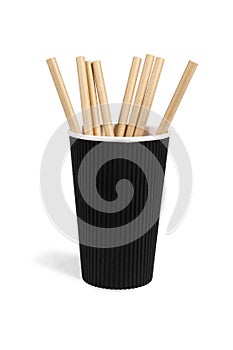 Brown Paper Straws in Black cup