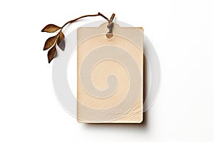 A brown paper tag mockup hanging from a string.