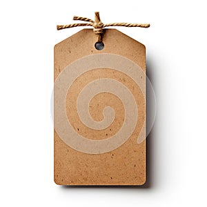 A brown paper tag mockup hanging from a string.