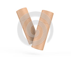 Brown paper tube push up tin can mockup template on isolated white background, ready for design presentation, 3d illustration