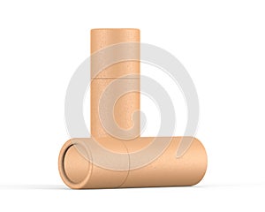 Brown paper tube push up tin can mockup template on isolated white background, ready for design presentation, 3d illustration