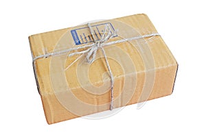 brown parcel box on white