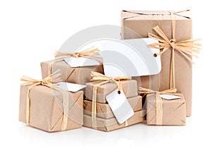 Brown parcels with blank label photo