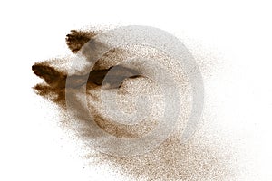 Brown particles splattered on white background.