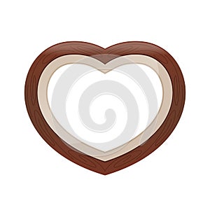 Brown pastel color wood frame Heart shape isolated white background, Heart-shape frame for lover photo wedding and familly, Wooden