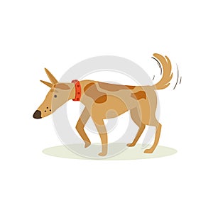 Brown Pet Dog Shuffling Away Disappointed, Animal Emotion Cartoon Illustration