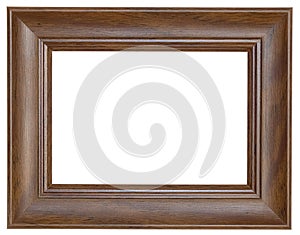 Brown photo frame with a scraped rim inside. Isolated background