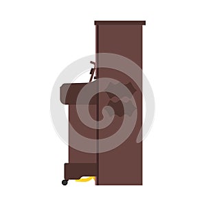 Brown piano side view vector icon. Music key classic instrument. Retro equipment cartoon entertainment sign