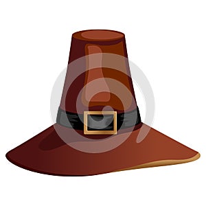 Brown, Pilgrim hat, costume element for Thanksgiving holiday and a great hat for a wizard on Halloween